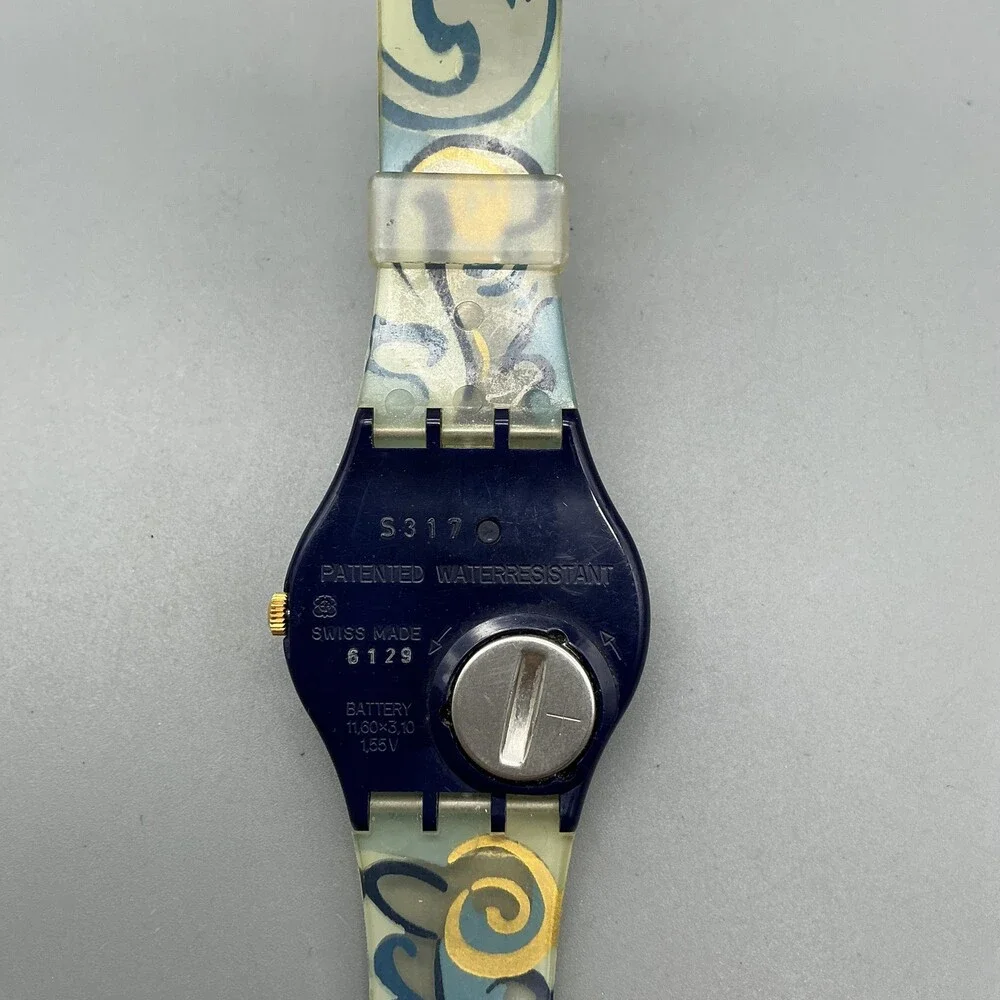 Vintage Swatch Algarve Men Watch 34mm White Blue Band Swiss New Battery